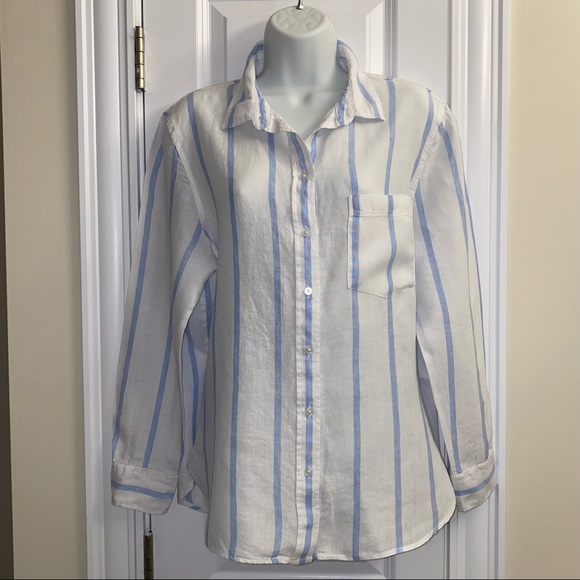 H&M Ladies Linen Blue and White Striped Shirt sz M - Picture 9 of 9